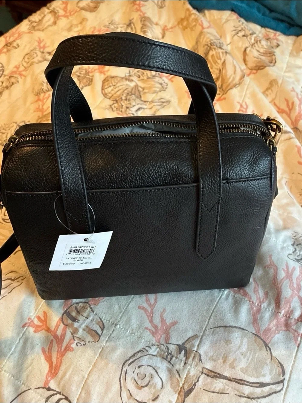 Fossil Sydney Black Leather Top-Handle Satchel